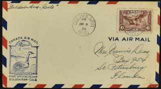 Canada 1936 First Official Flight Golden Arm Cole Cover C52299