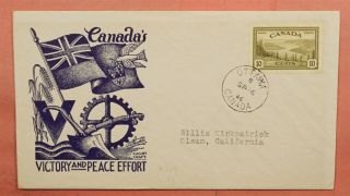 1946 Canada Fdc 10c Victory And Peace Effort Staehle Cachet