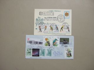 Two Registered Covers With Bird Stamps:moldova Set,  Hungary Aerogramme