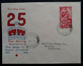 Scarce 1948 Dominica Silver Wedding Anniv Of Kgvi Fdc Ties 1d Stamp Canc Mahaut