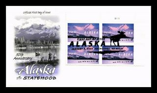 Us Cover Alaska Statehood 50th Anniversary Fdc Block Artcraft Cachet