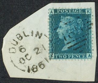 1858 2d Blue Plate 9 Sg45 Ka On Piece Dublin 