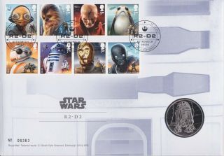 Gb Stamps Souvenir Coin Cover 2017 Star Wars R2d2 With Medal