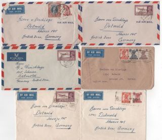 1948 India - 6 X Kgvi Air Mail Covers Satara To Detmold Germany British Zone