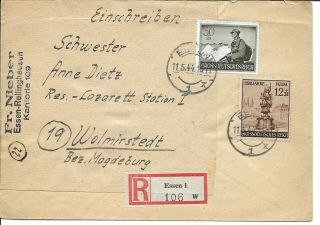 Germany Postal History 3rd Reich Reg Cover Addr Wolmirstedt Canc Essen Yr 