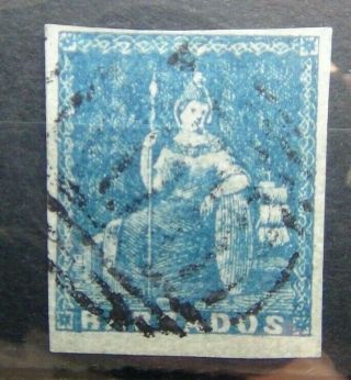Barbados 1855 - 1858 1d Blue 4 Margin