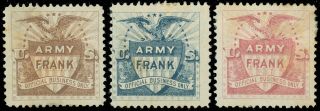 1898 3 Diff.  Army Frank Labels,  Unofficial,  Privately Made,  Spanish American War