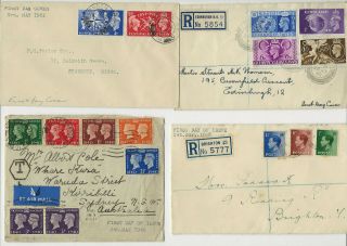 4 X Fdc Covers - Registered [1936 & 1948].  - Non Reg.  1940 & 1951 - Avg