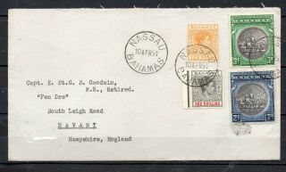 Bahamas Stamps 10 Apr 1951 King George Vi Stamps 1,  2,  3 Shilling Cover To England