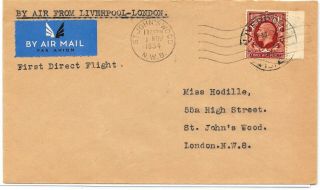 Aviation 1934 Cover First Direct Flight Liverpool - London