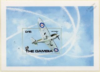 Wwii Raf Supermarine Spitfire Mk.  1a Fighter Aircraft Stamp Sheet (1990 Gambia)