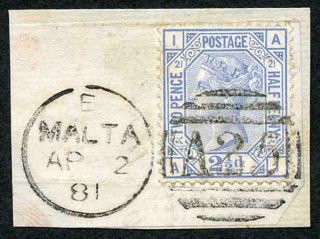 Malta Sgz40 2 1/2d Blue Plate 21 Wmk Crown In Malta