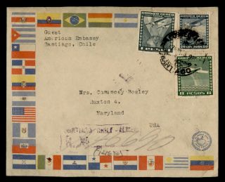 Dr Who 1945 Chile Santiago Us Embassy Registered To Usa Diplomatic Mail E69707