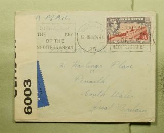 Dr Who 1924 Gibraltar Slogan Cancel Airmail To Wales Wwii Censored E49865