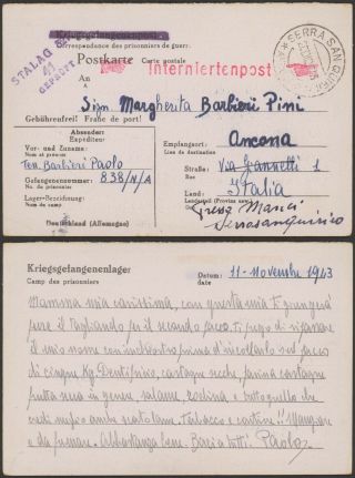 Germany Wwii 1943 - Pow Postcard Stalag 327 To Italy - Censor 35248/5