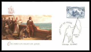 Mayfairstamps Us Fdc 1992 Columbus On Ship In Sight Of Land Fleetwood First Day