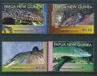 2011 Papua Guinea Monitor Lizards Set Of 4 Fine Mnh