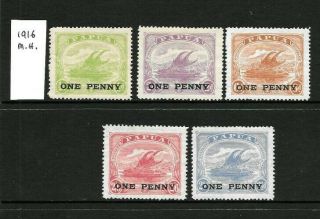 1916 Papua Lakatois One Penny Overprints X 5,  1/2d To 2/6 Hinged.