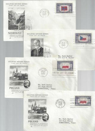 Set 14 WWII Overrun Country Scott 909 - 921 FDC ' s w/ Art Craft cachets both Poland 2