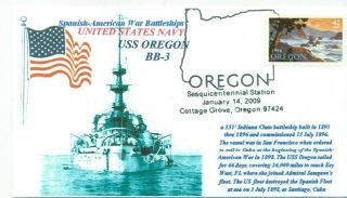 Uss Oregon Bb - 3 Spanish - American War Battleship Photo Cachet First Day Of Issue