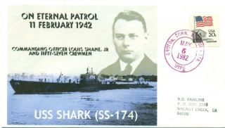 Uss Shark Ss - 174 Usn Wwii Lost Submarine Photo Cacheted Naval Handstamped Pm