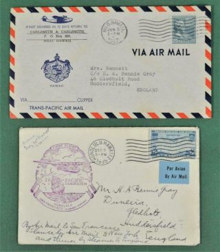 Usa America Stamp Covers 2 Circa 1940`s From Hawaii To England (c62)