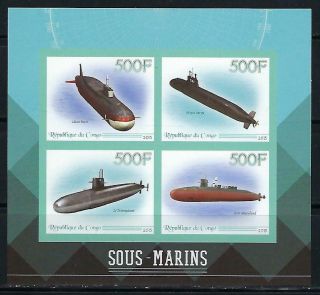 M1563 Nh 2015 Imperf Souvenir Sheet Of 4 Different Early U - Boats Submarines