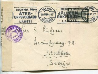 Finland Censor Cover To Sweden 30.  7.  1941