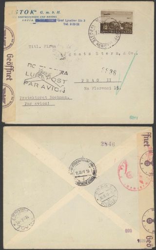 Bulgaria Wwii 1941 - Air Mail Cover To Prague - Censor 31394/1