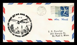 Dr Jim Stamps Us Am 2 Baltimore First Flight Air Mail Cover Los Angeles