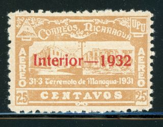 Nicaragua Mng Selections: Scott C44 25c Yellow Brown Earthquake (1932) Cv$8,
