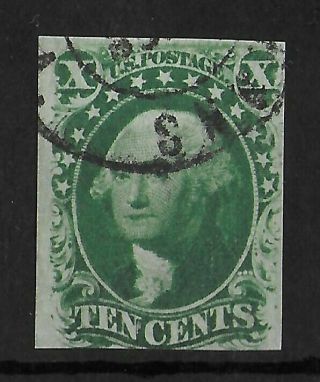 United States 1851 - 1857 Imperf 10c Washington Green Unchecked For Type Vf