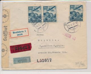 Lk53013 Slovakia 1943 Censored To Brussels Registered Cover