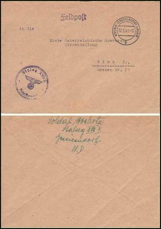 Wwii Envelope From Stalag 17b To Vienna 9/22/41 Gneixendorf Pow Camp