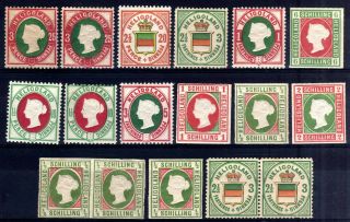 Heligoland 1867 - 90 Hinged Selection,  17 Stamps.