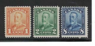 King George V - Scroll Issue.  1/2/8 Cents Never Hinged.  Unitrade 