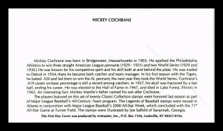 DR JIM STAMPS US MICKEY COCHRANE LEGENDS OF BASEBALL FIRST DAY COVER ART MASTER 2
