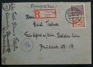 Rare 1946 Germany (allied Occ Zone) Registd Cover Ties 2 Stamps Canc Chemnitz