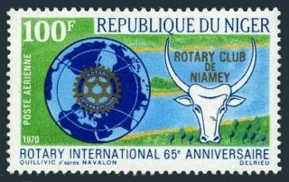 Niger C121,  Mnh.  Michel 245.  Rotary International Club,  65,  1970.  Globe.  Animal.