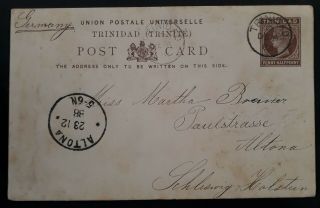 Scarce 1888 Trinidad Stamped Postcard Canc Trinidad To Altona Germany