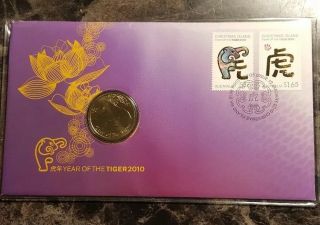 2010 Australia Christmas Island Year Of The Tiger First Day Issue Coin & Stamps