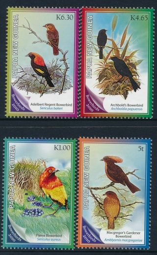 2010 Papua Guinea Bowerbirds Set Of 4 Fine Mnh