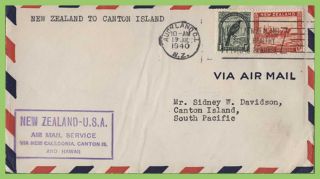 Zealand 1940 Flight Cover Canton Island (south Pacific),  With Flight Cachet