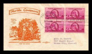 Dr Jim Stamps Us Florida Centennial First Day Cover Block Scott 927 - 16 Pent Arts