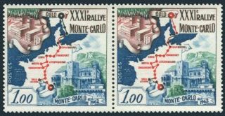Monaco 500 Pair,  Error,  Mnh.  Michel 666.  Monte Carlo Automobile Rally 1962.  Map.