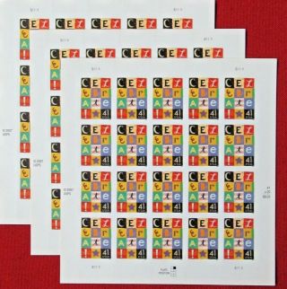 Three (3) Sheets X 20 = 60 Of Celebrate 41¢ Us Ps Postage Stamps.  Scott 4196