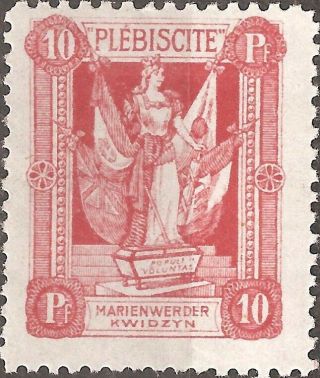 Mh 1920 Marienwerder Kwidzyn Stamp 10 Pfg.  German Empire Plebiscite Carmine