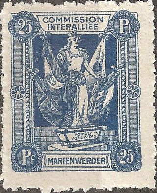 Mh 1920 Marienwerder Stamp 25 Pf.  German Empire Commission Interalliee Blue