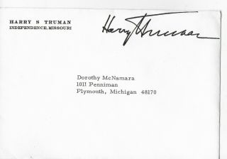 Harry S Truman Envelope Flat Signed ? Us 8 Cent Stamp
