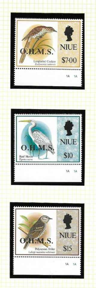 Niue 1994 $7 - $15 Birds Official Overprints; Scott O28 - 30; Mnh